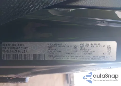 2023 Jeep Gladiator Overland 4X4 z USA, uszkodzony, nr VIN 1C6JJTFM0PL519935